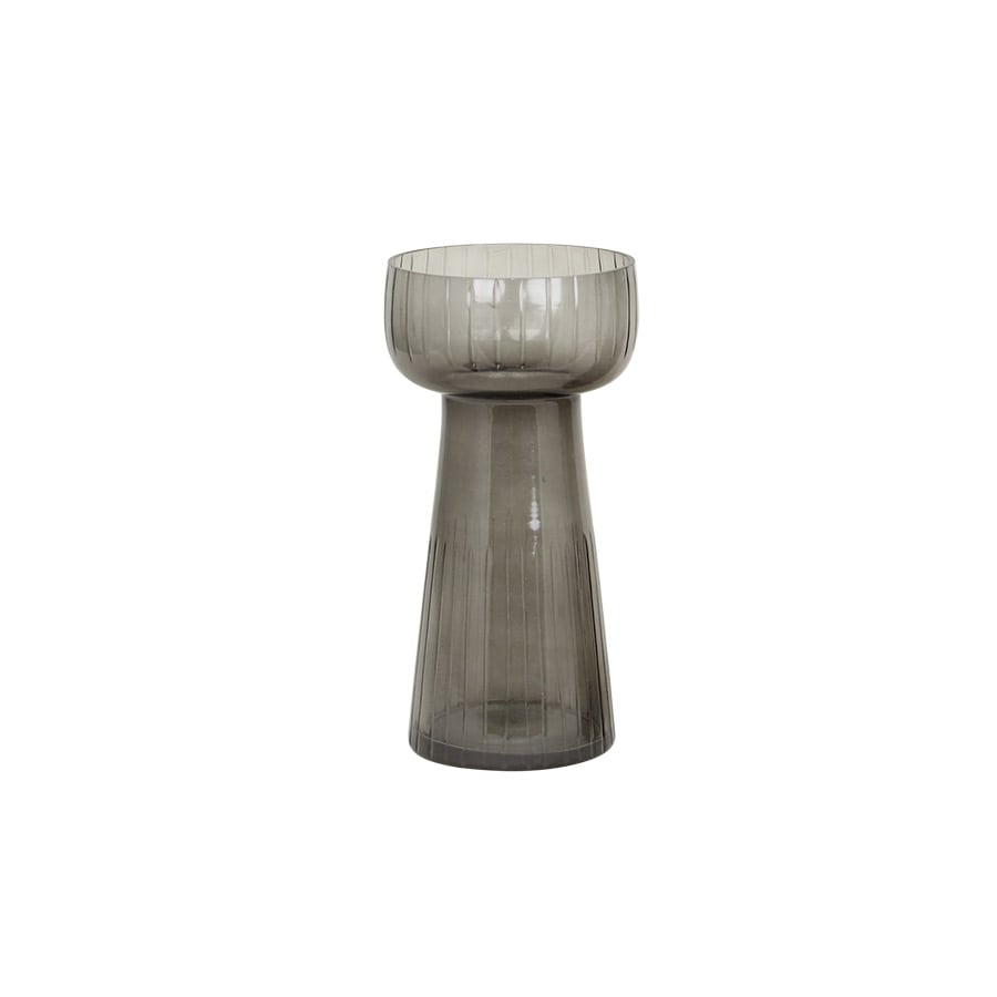 Hyacinth Vase Etched Stripe Small Dark Grey