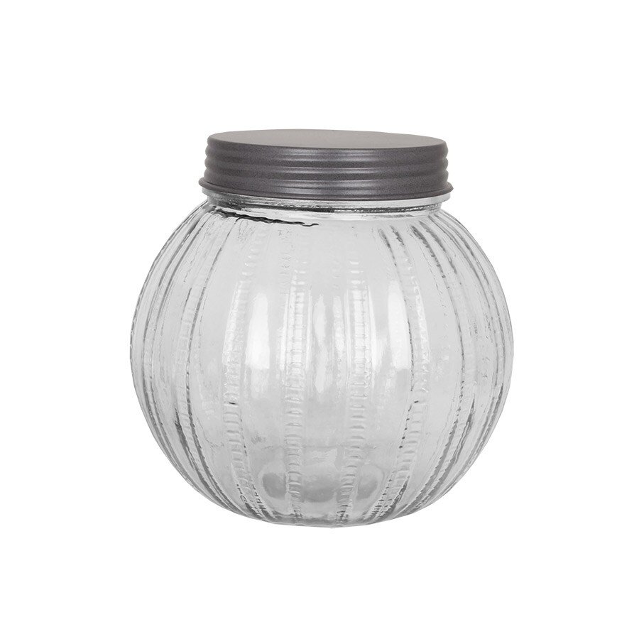 Ribbed Glass Jar w. Lid Large