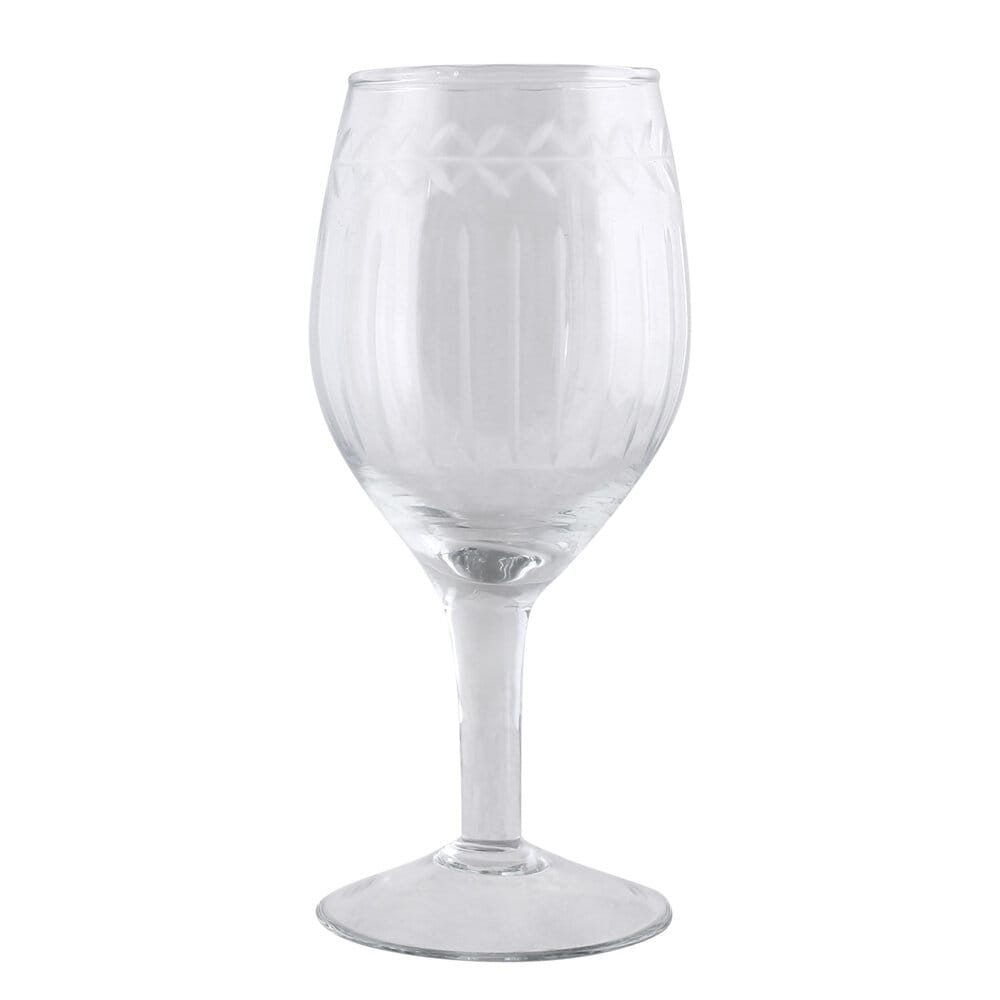 Wine Glass Etched Stripe Flower Edge