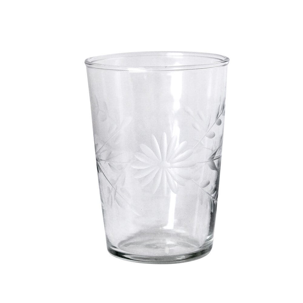 Drinking Glass Etched Floral