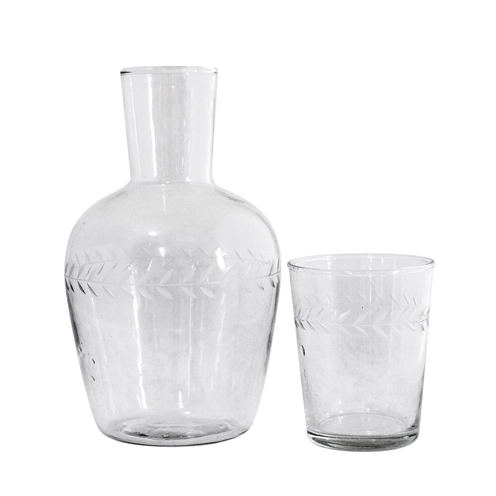 Decanter w. Drinking Glass Flower Edge