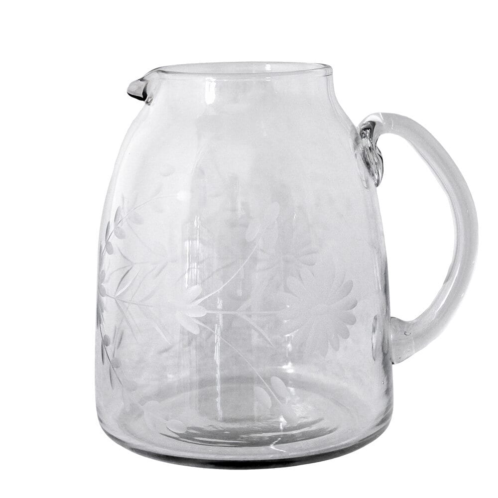 Glass Jug Etched Floral