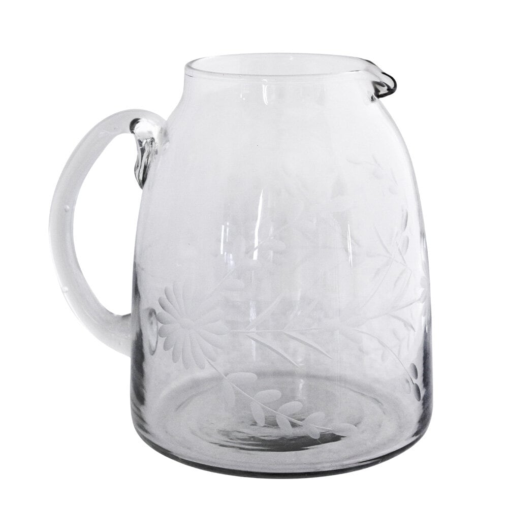 Glass Jug Etched Floral