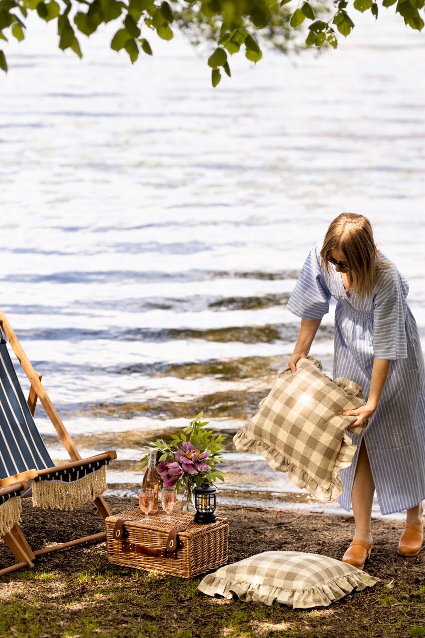 Kuddfodral Ida Ruta Beige/Vit