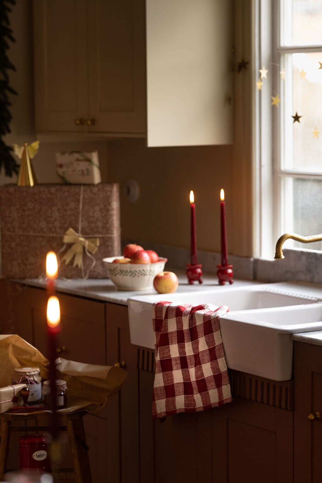 Kökshandduk Ida Ruta Röd/Vit