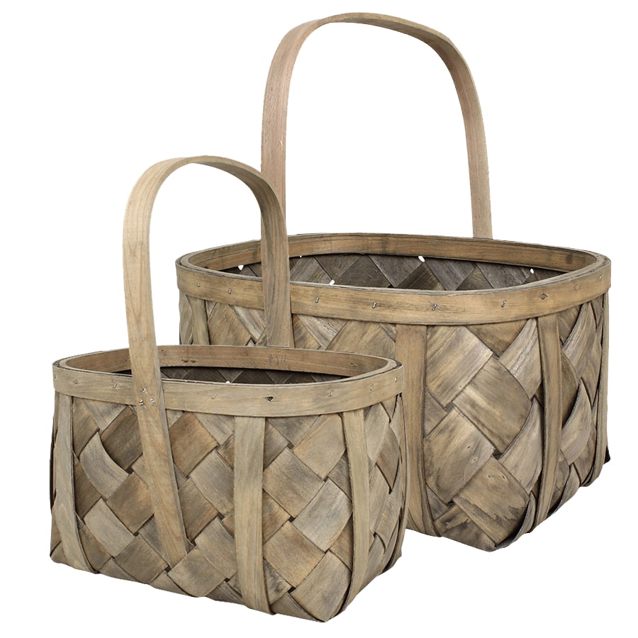 Wood Basket Oval S/2 Grey