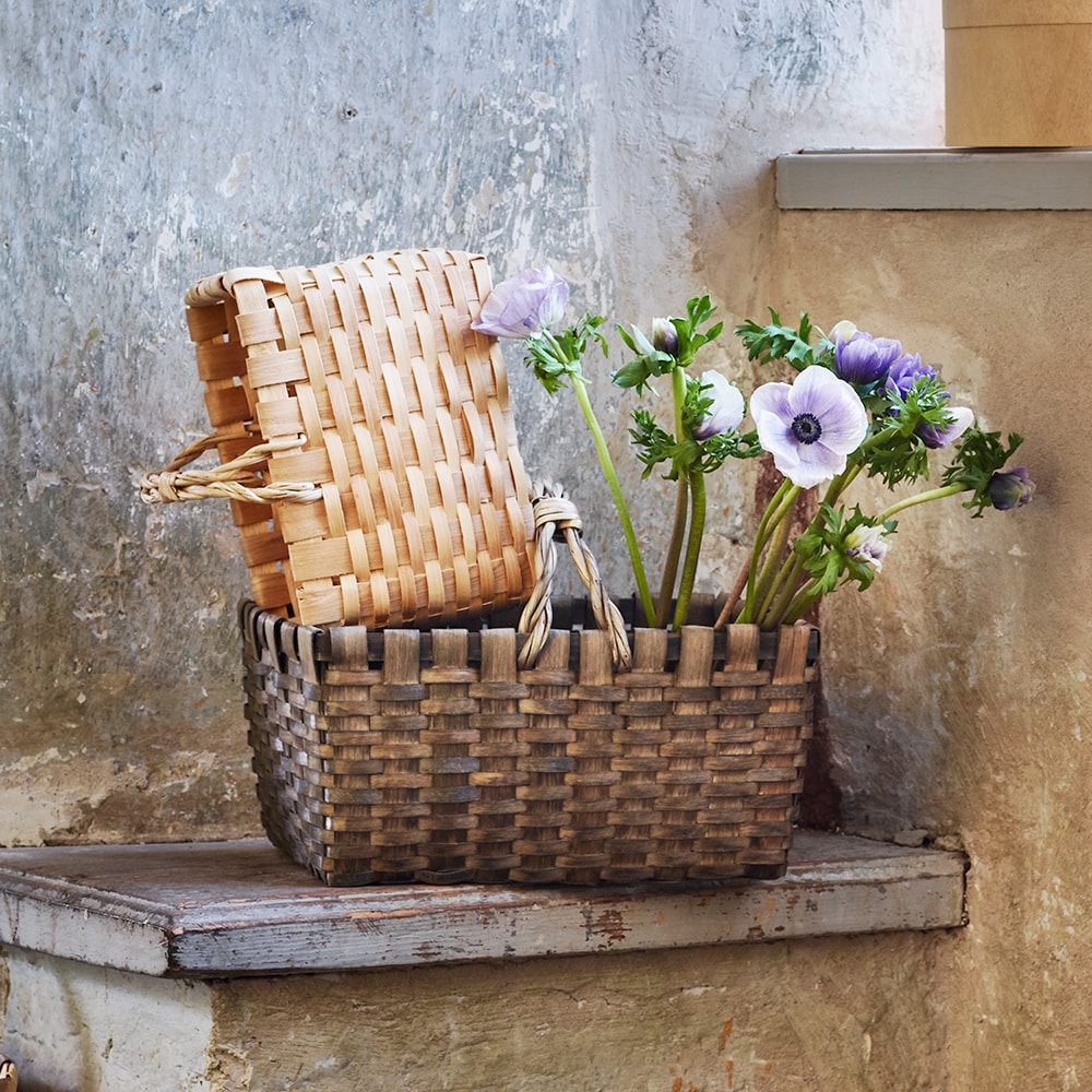 Wood Basket Kerstin w. Handle Grey Large