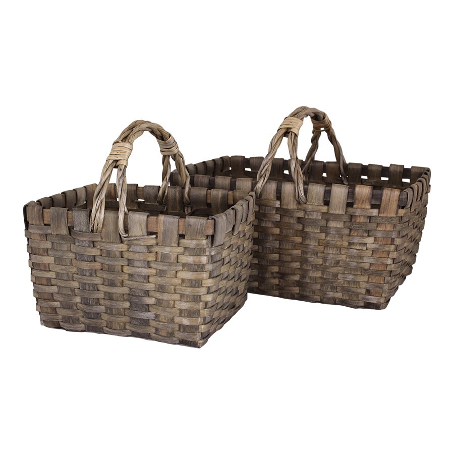 Wood Basket Kerstin w. Handle Grey Small