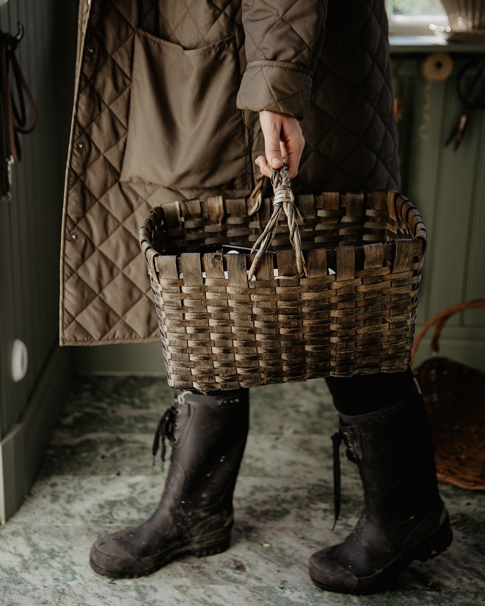 Wood Basket Kerstin w. Handle Grey Large