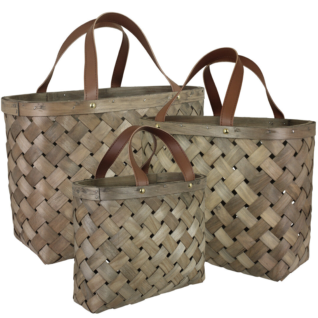 Wooden Basket Monica S/3 Grey