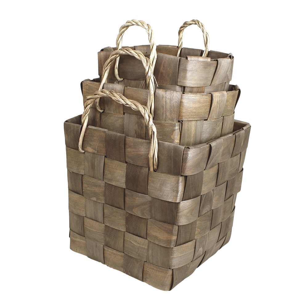 Wooden Basket Marita S/3 Grey