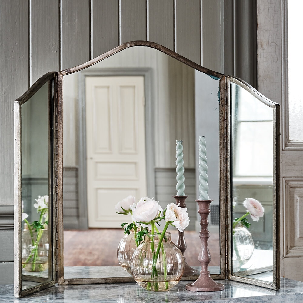 Tri-fold Mirror Karin Antique Silver