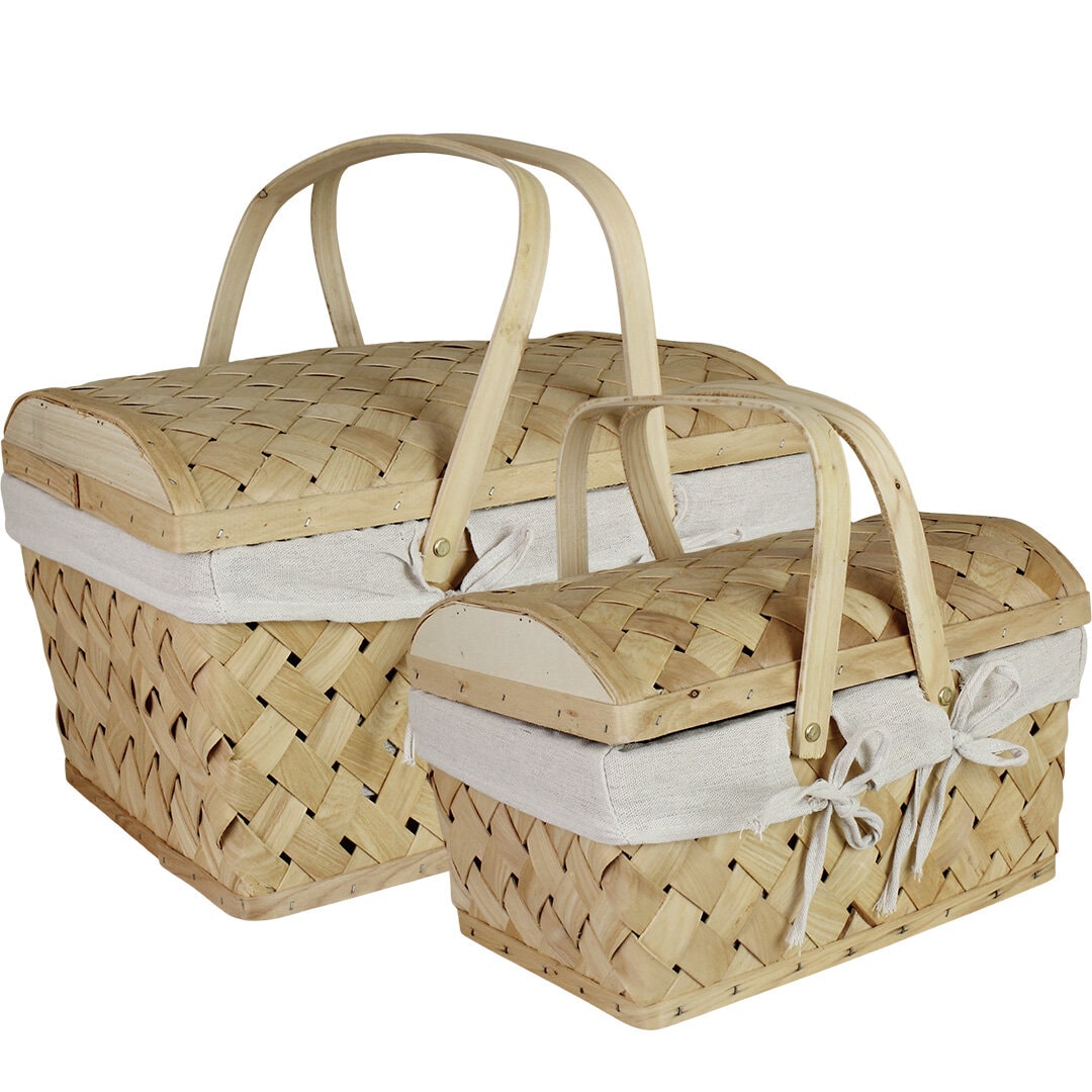Wood Basket w. Lid Agnes Natural S/2