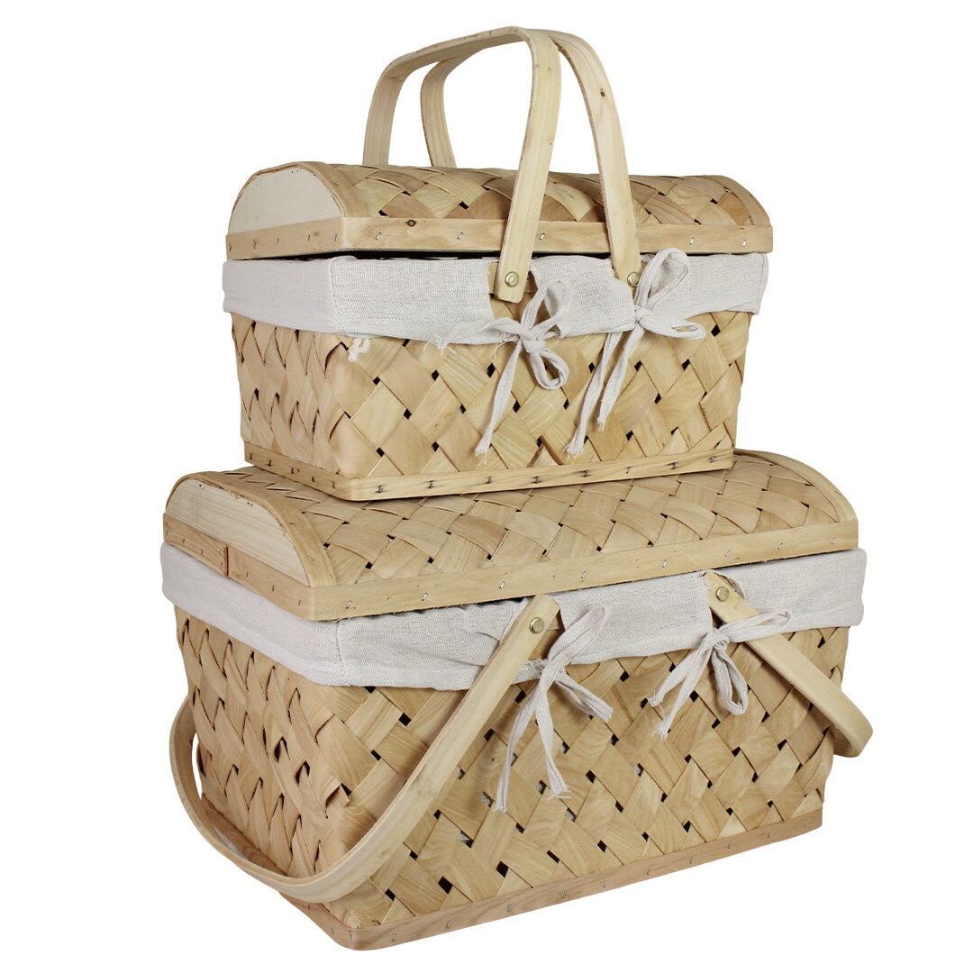 Wood Basket w. Lid Agnes Natural S/2