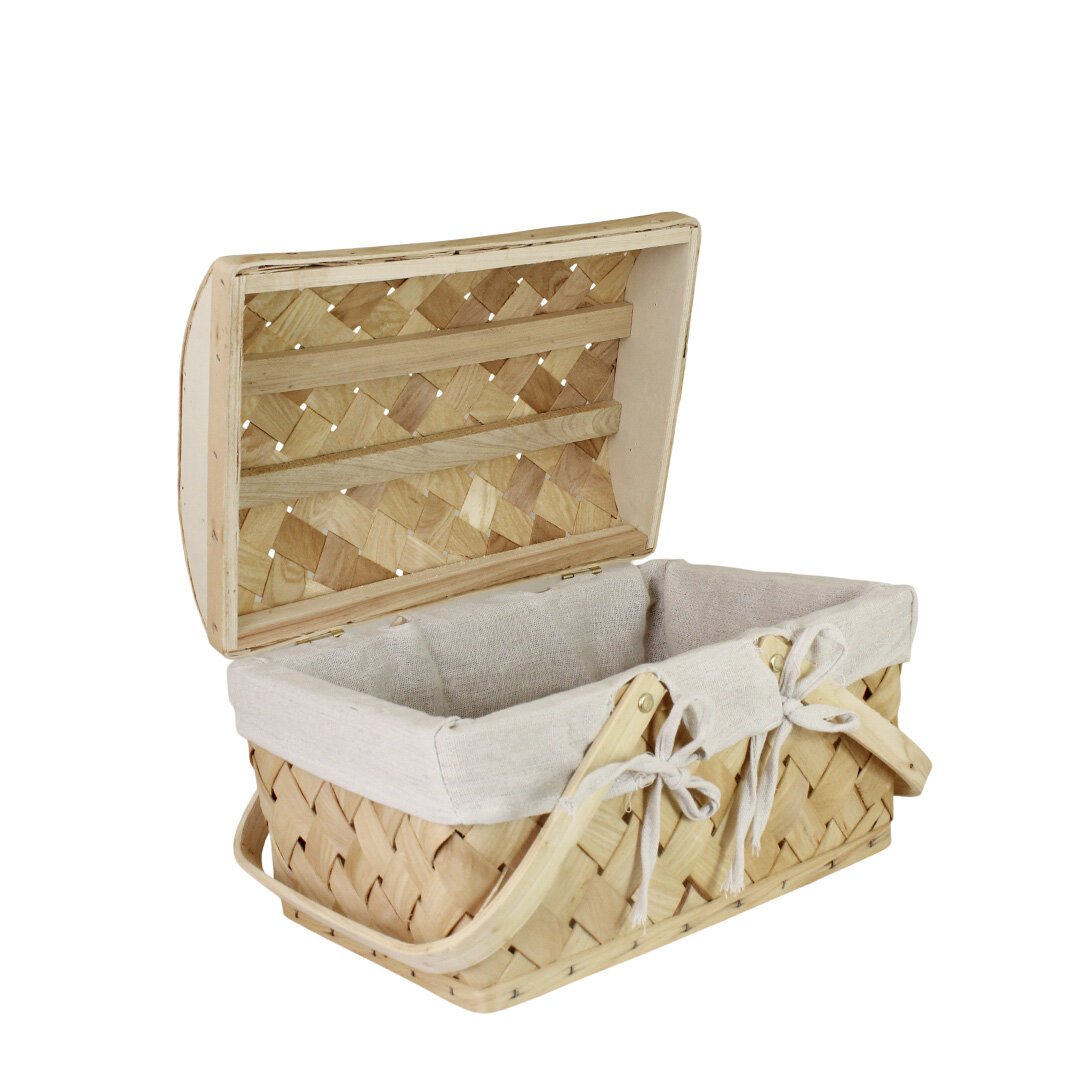 Wood Basket w. Lid Agnes Natural S/2