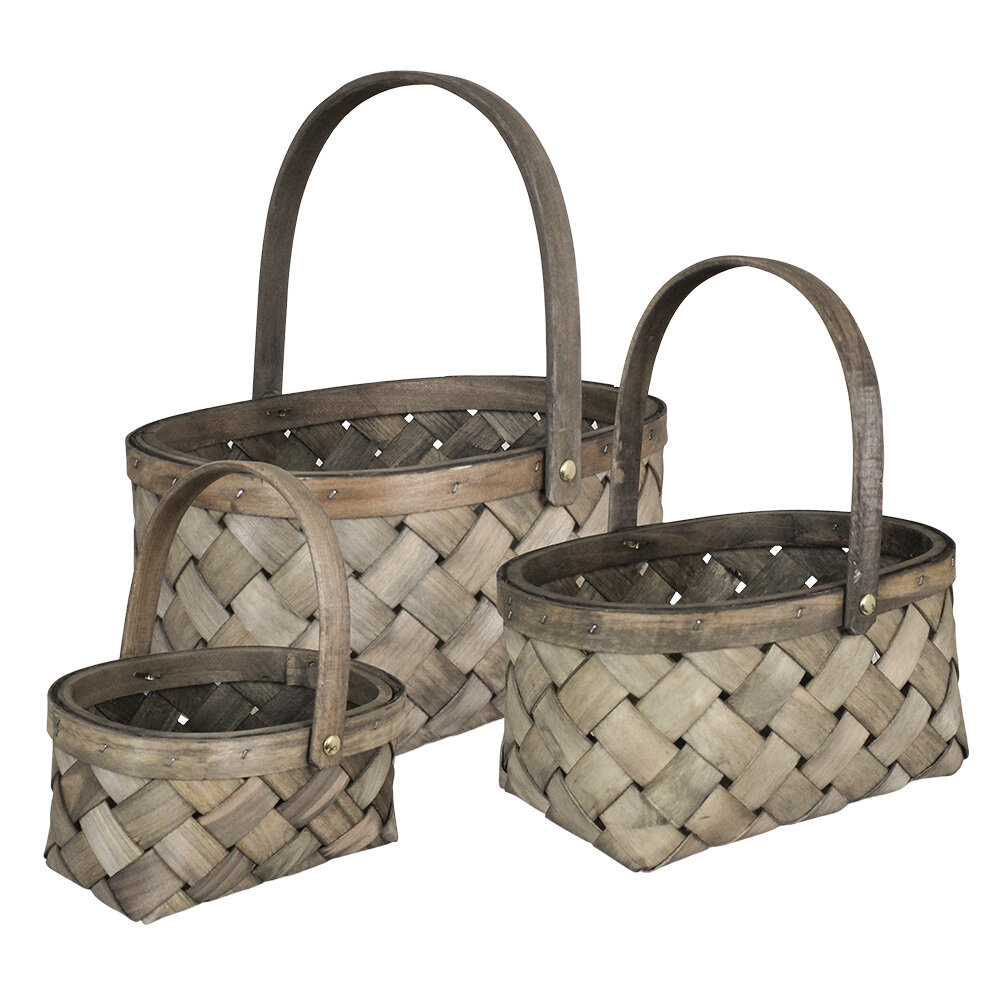 Wood Basket Ylva Grey S/3