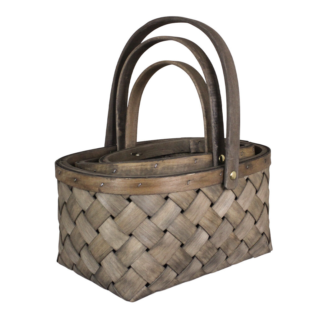 Wood Basket Ylva Grey S/3