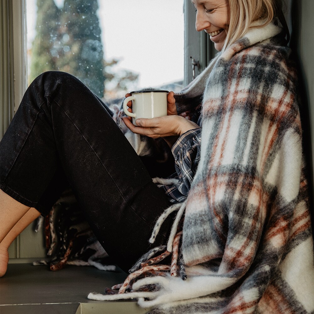 Wool Plaid Siv Grey/Terracotta