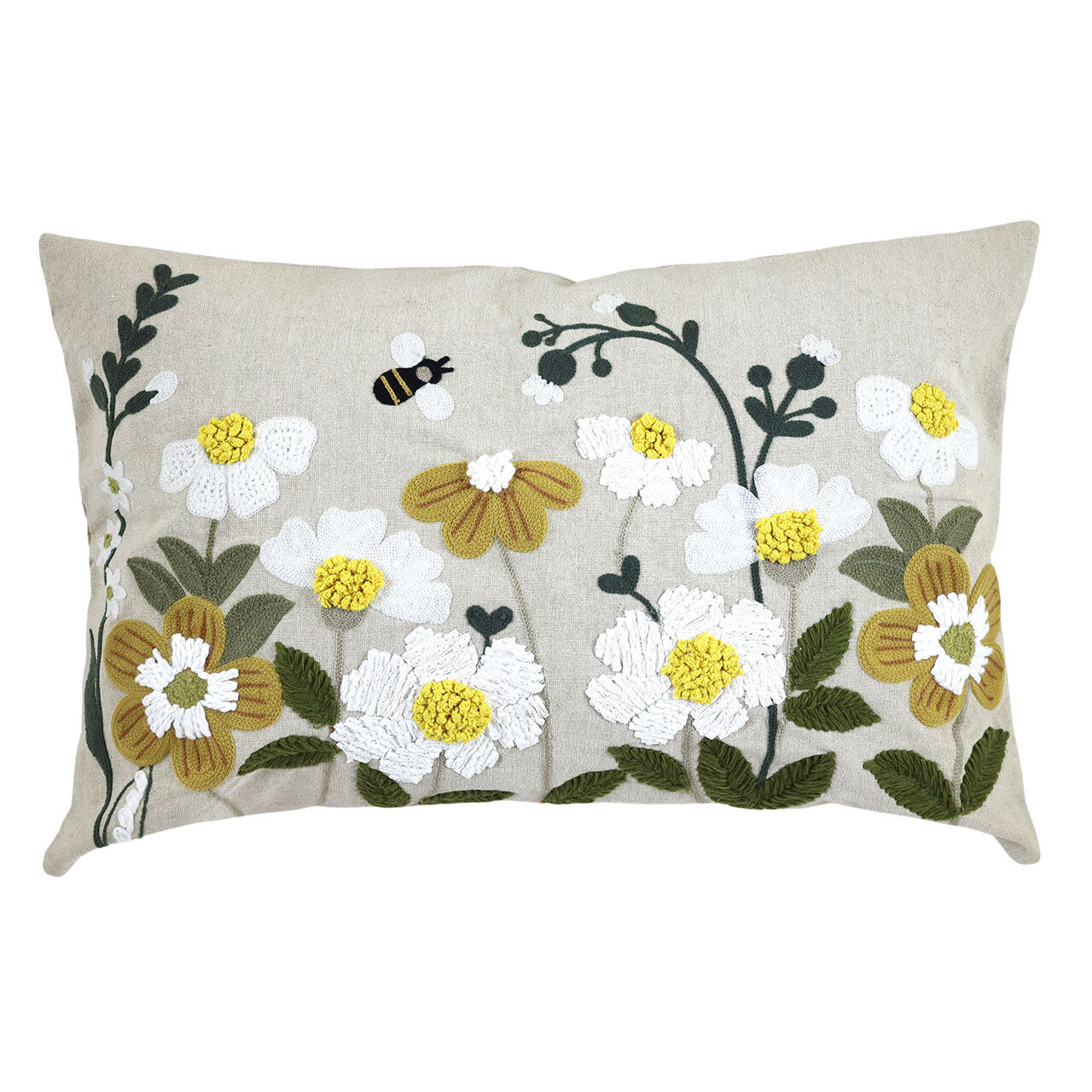 Cushion Cover Flora Embroidered Yellow
