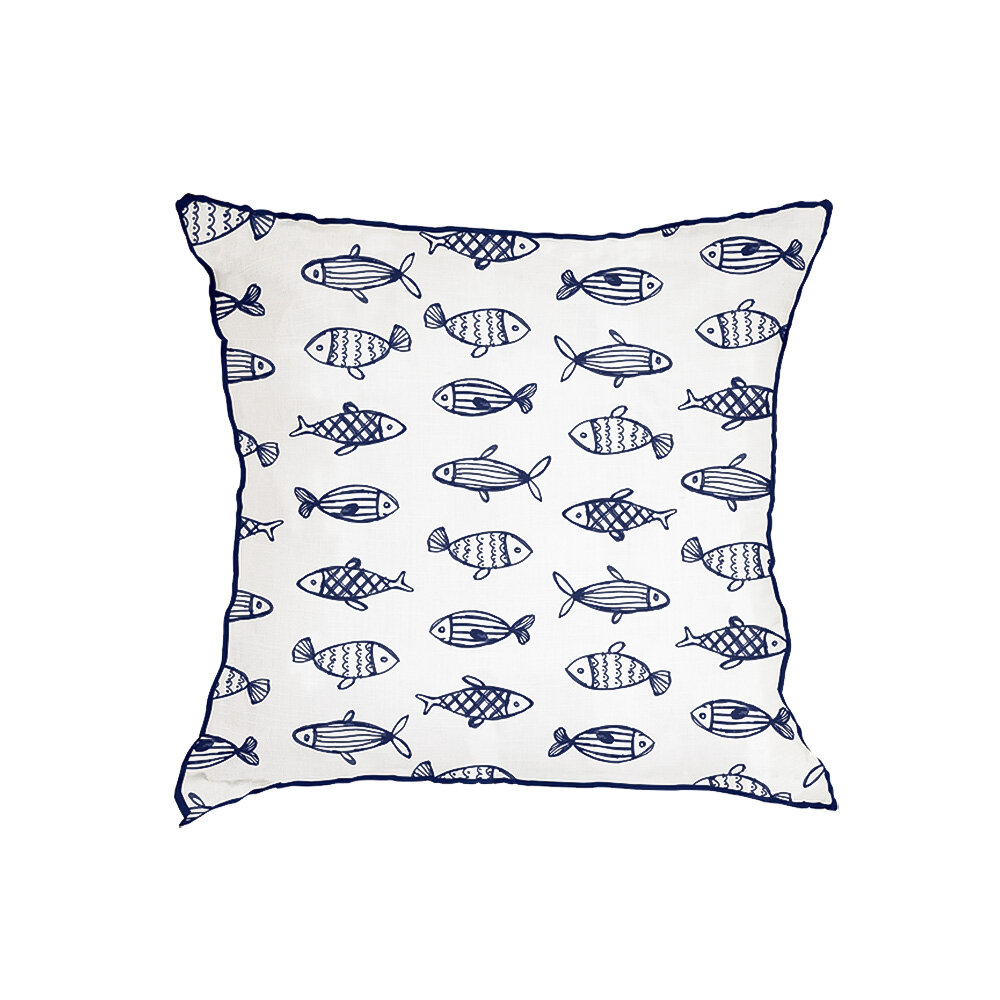 Cushion Cover Fiskevik 45 x 45 Blue/White