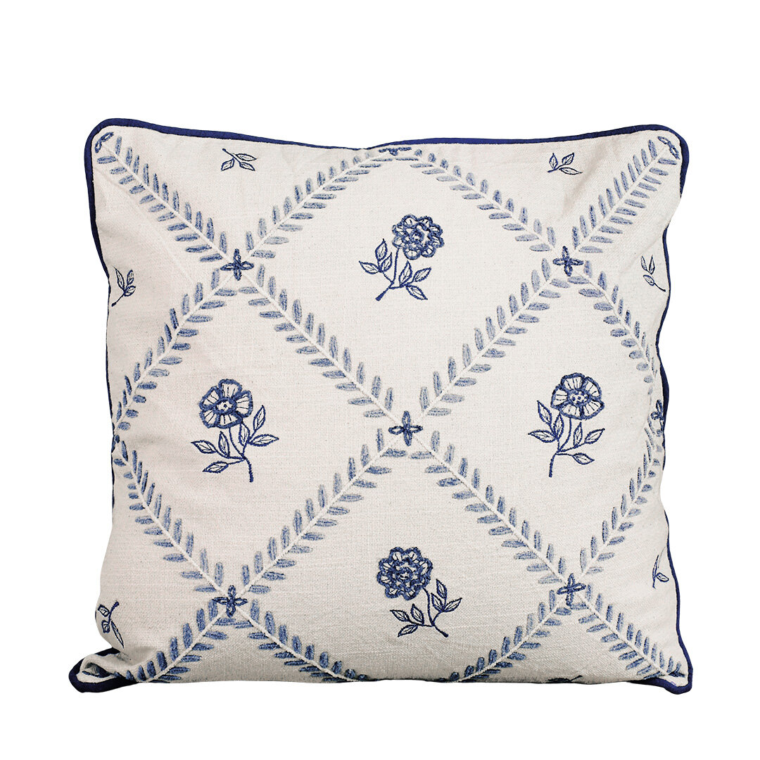 Cushion Cover Lovisa Embroidered Blue/White