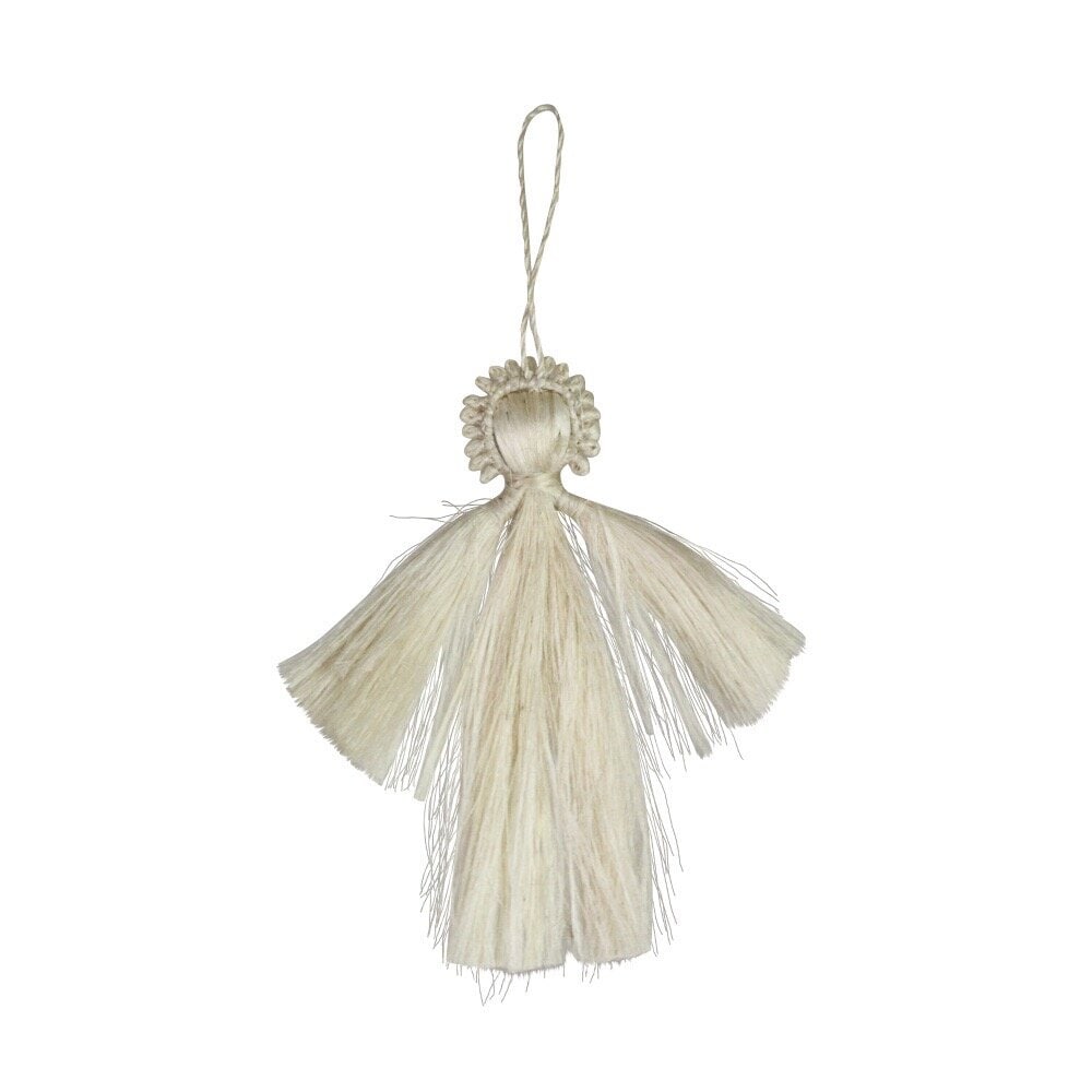 Angel ornament Vilma - jute, off-white, medium, S/4