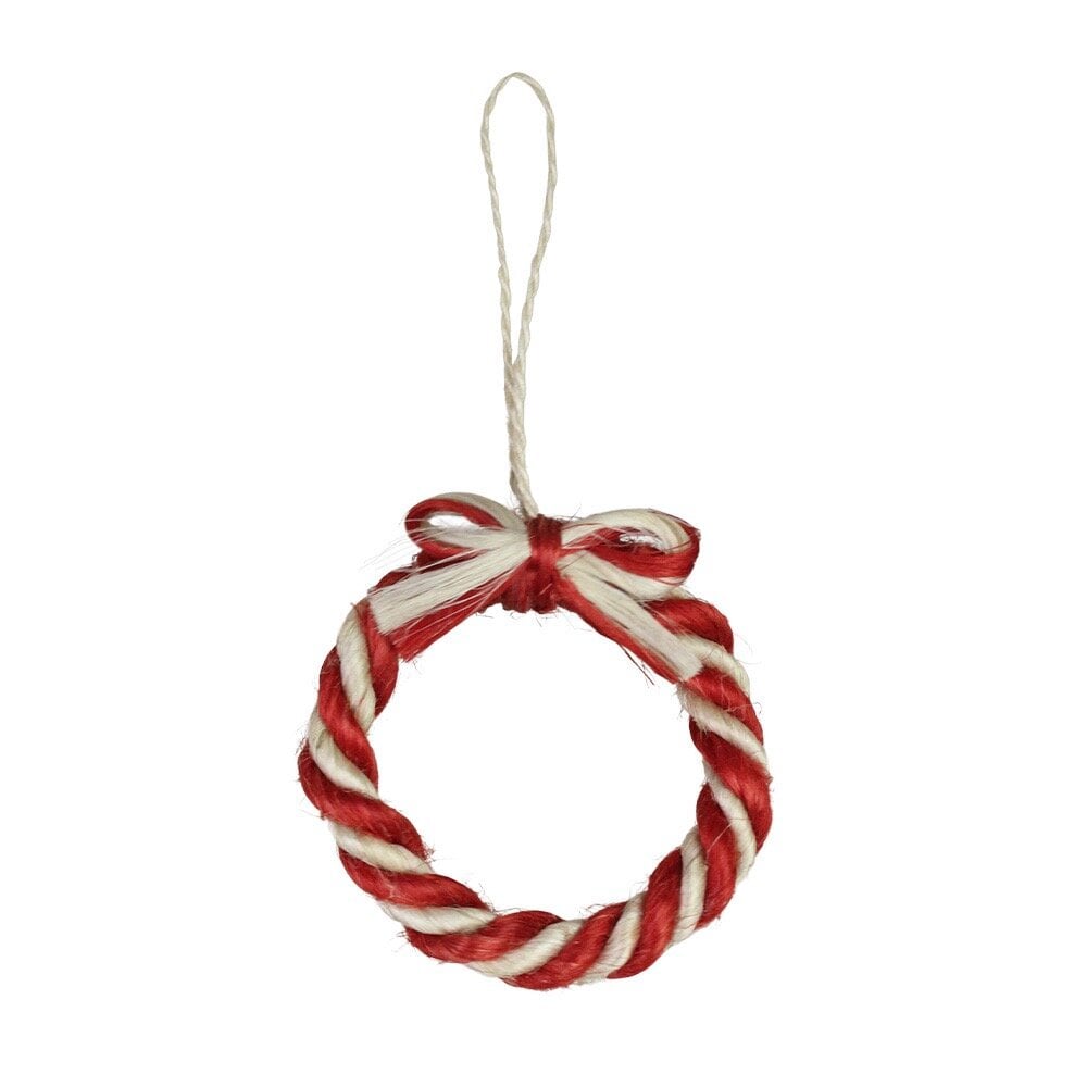 Candy cane ornament - jute, red/off-white