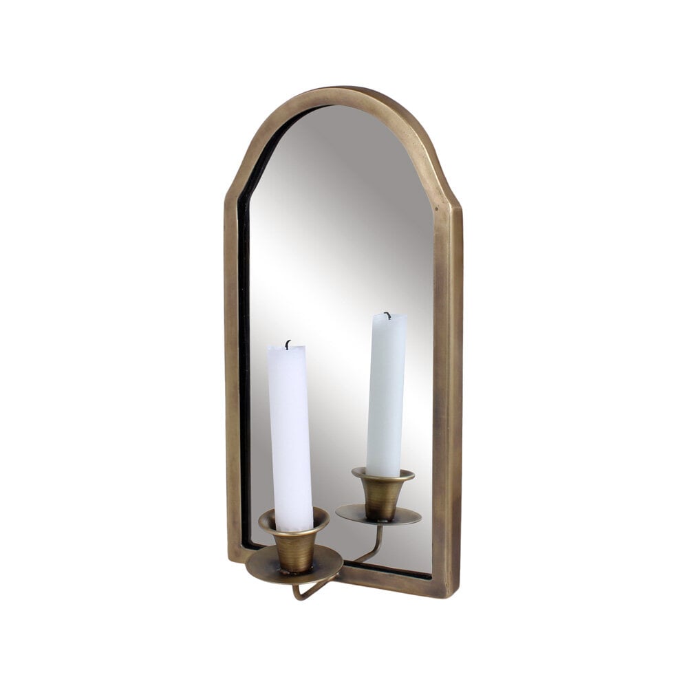Wall Candle Sconce w. Mirror Antique Brass