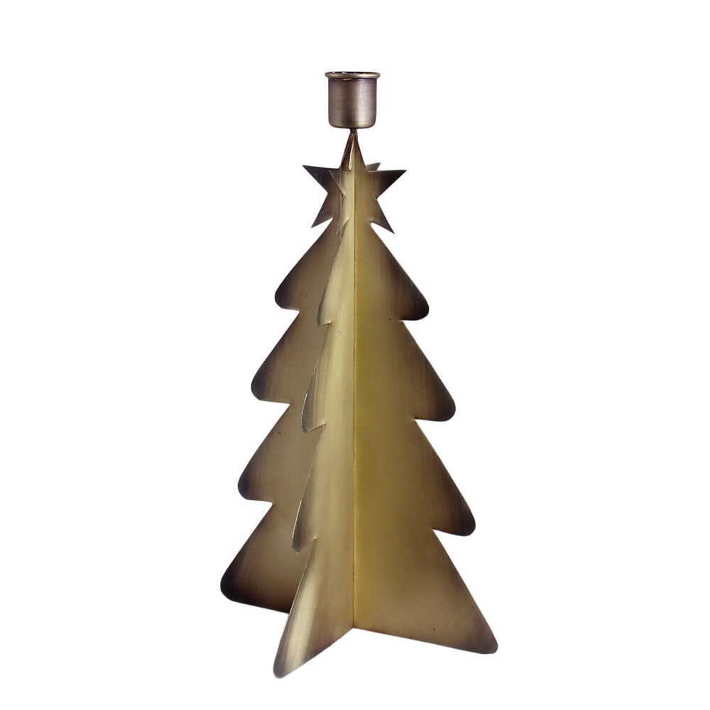 Candle Holder Christmas Tree Antique Brass