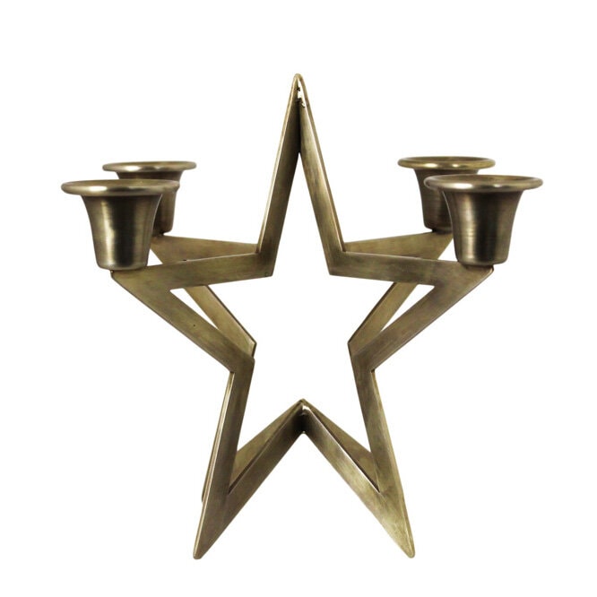 Candle Holder Star Antique Brass