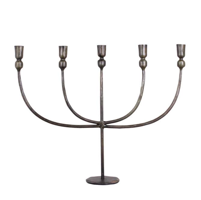 Candle Holder 5 Arms Antique Brass