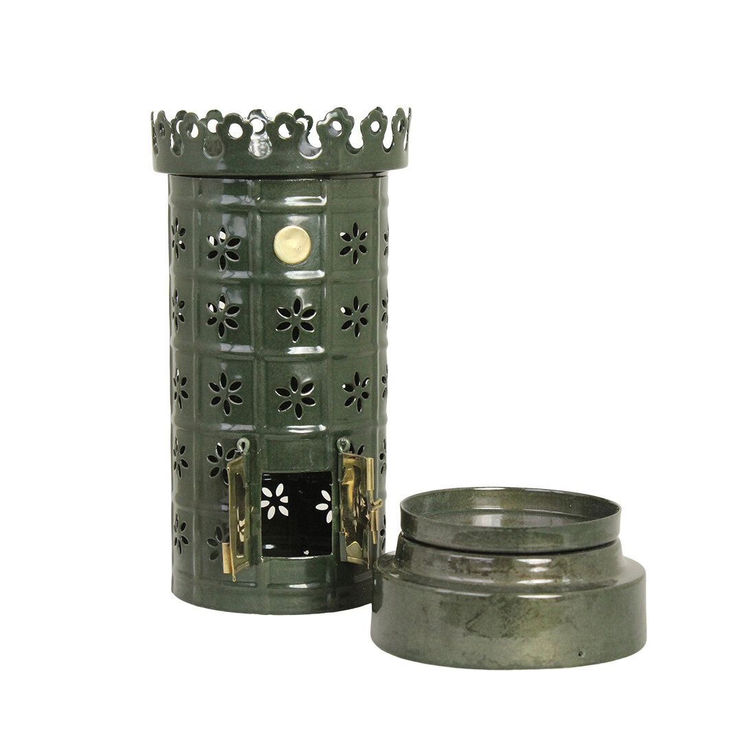 Tea Light Holder Tiled Stove Green