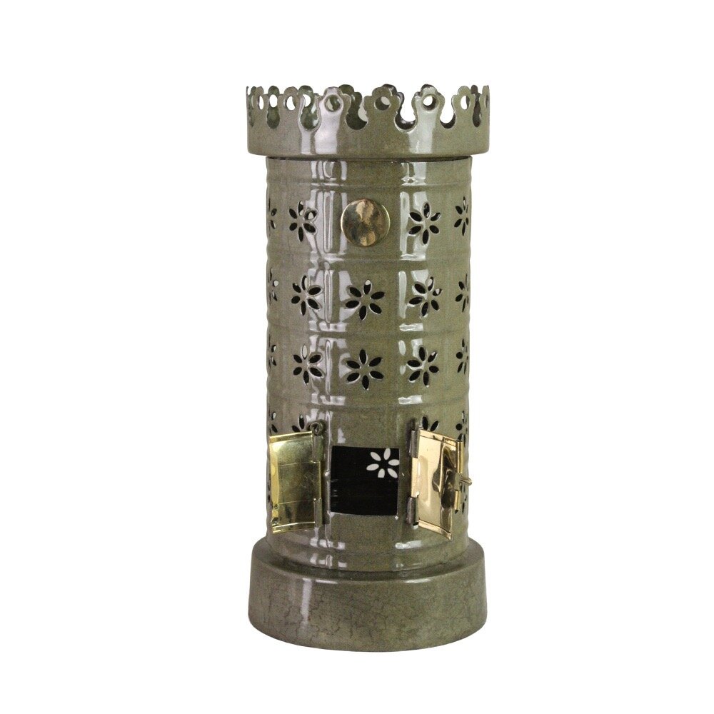 Tea Light Holder Tiled Stove Olive Green