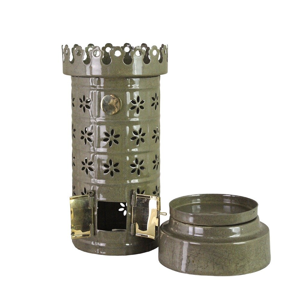 Tea Light Holder Tiled Stove Olive Green