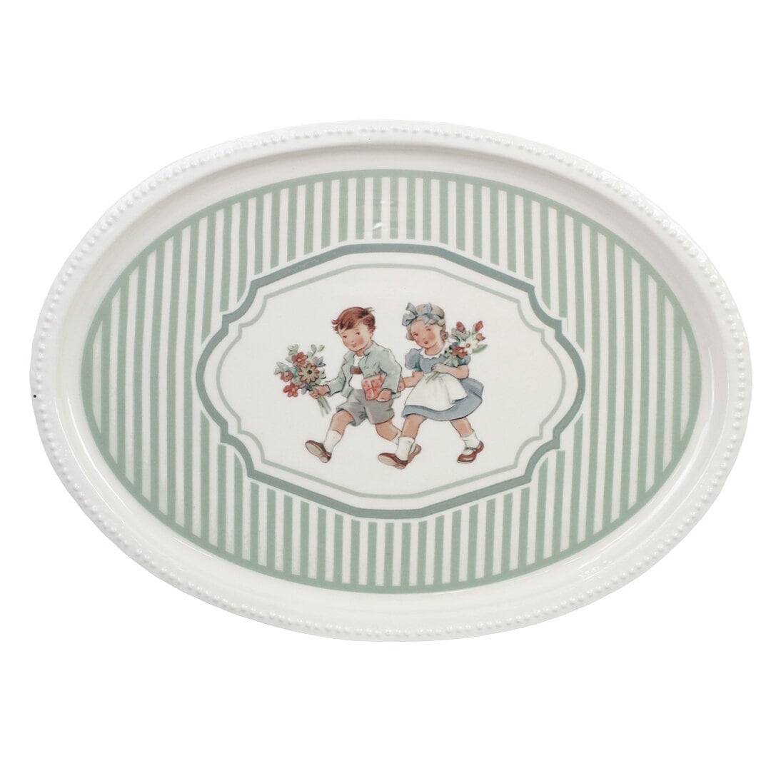 Bricka Blomsterbarn Grön/Vit