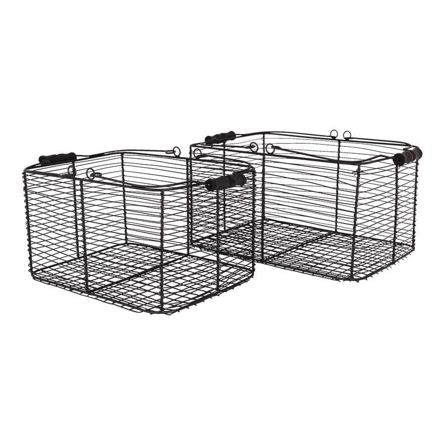 Wire Basket w. Handles Rectangular S/2 Black