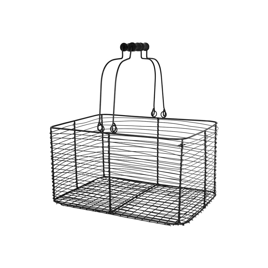 Wire Basket w. Handles Rectangular S/2 Black