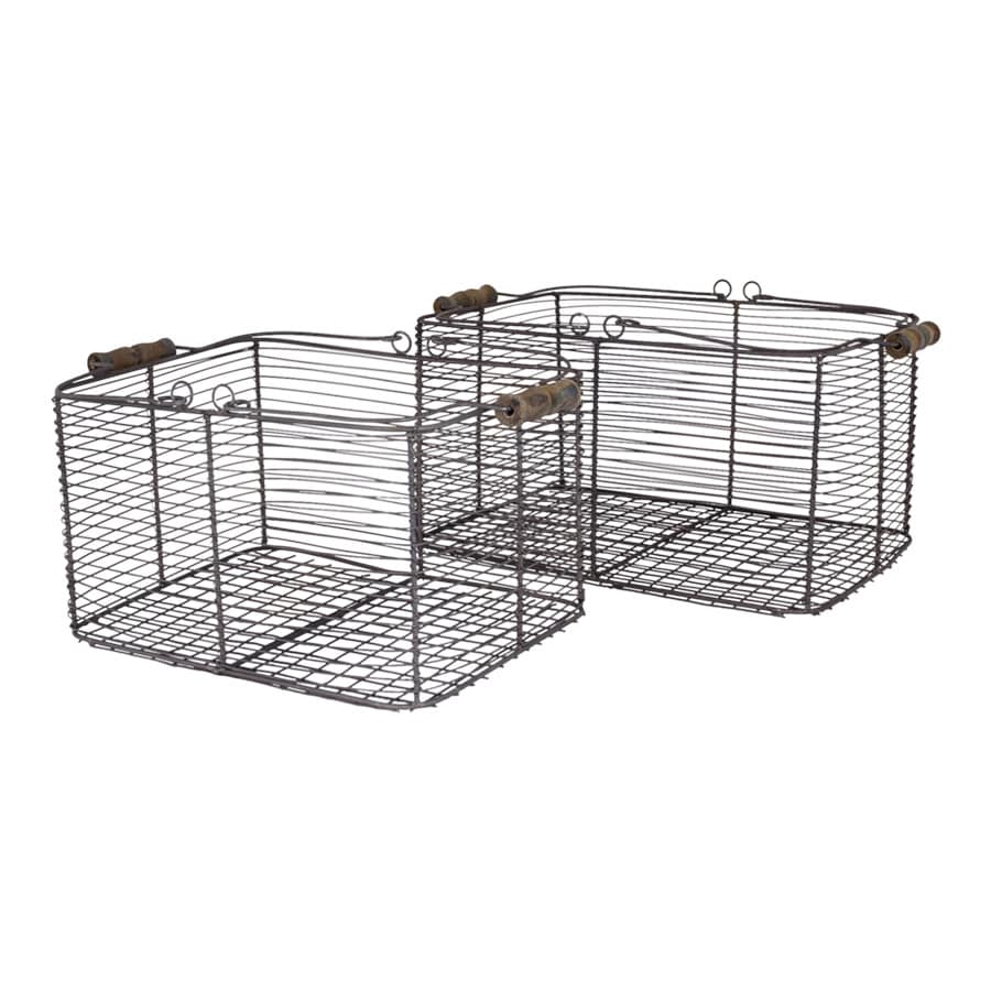 Wire Basket w. Handles Rectangular S/2 Zinc