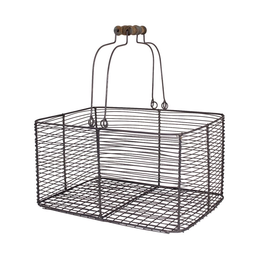 Wire Basket w. Handles Rectangular S/2 Zinc