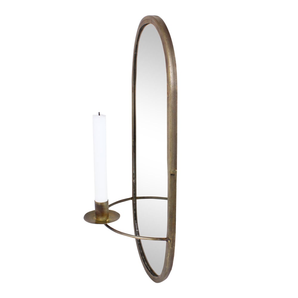 Mirror w. Candle Holder Antique Brass