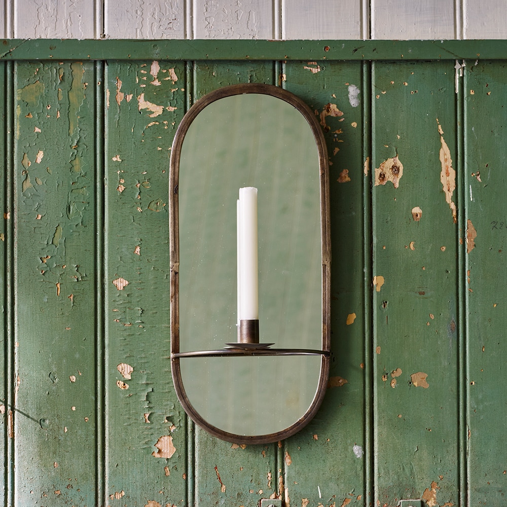 Mirror w. Candle Holder Antique Brass