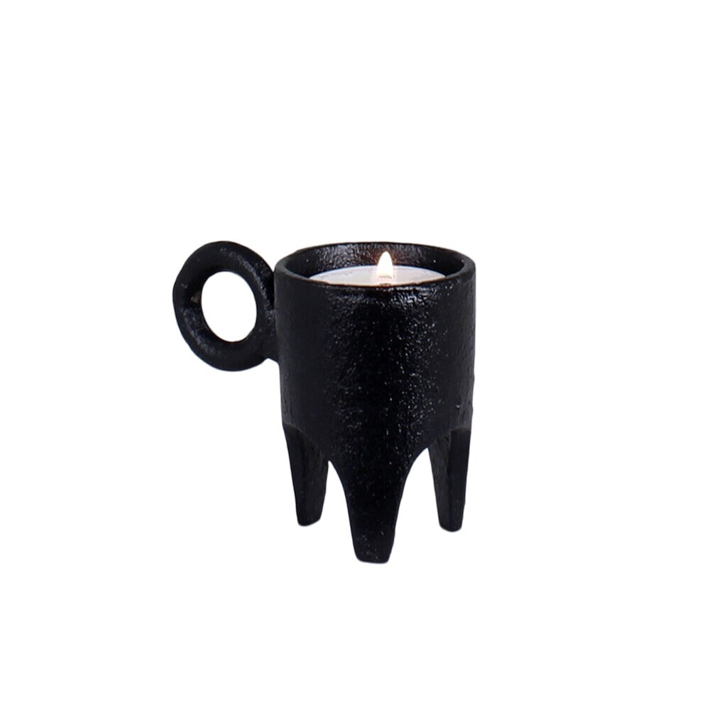 Tea Light Holder Three Feet Cast Iron Black