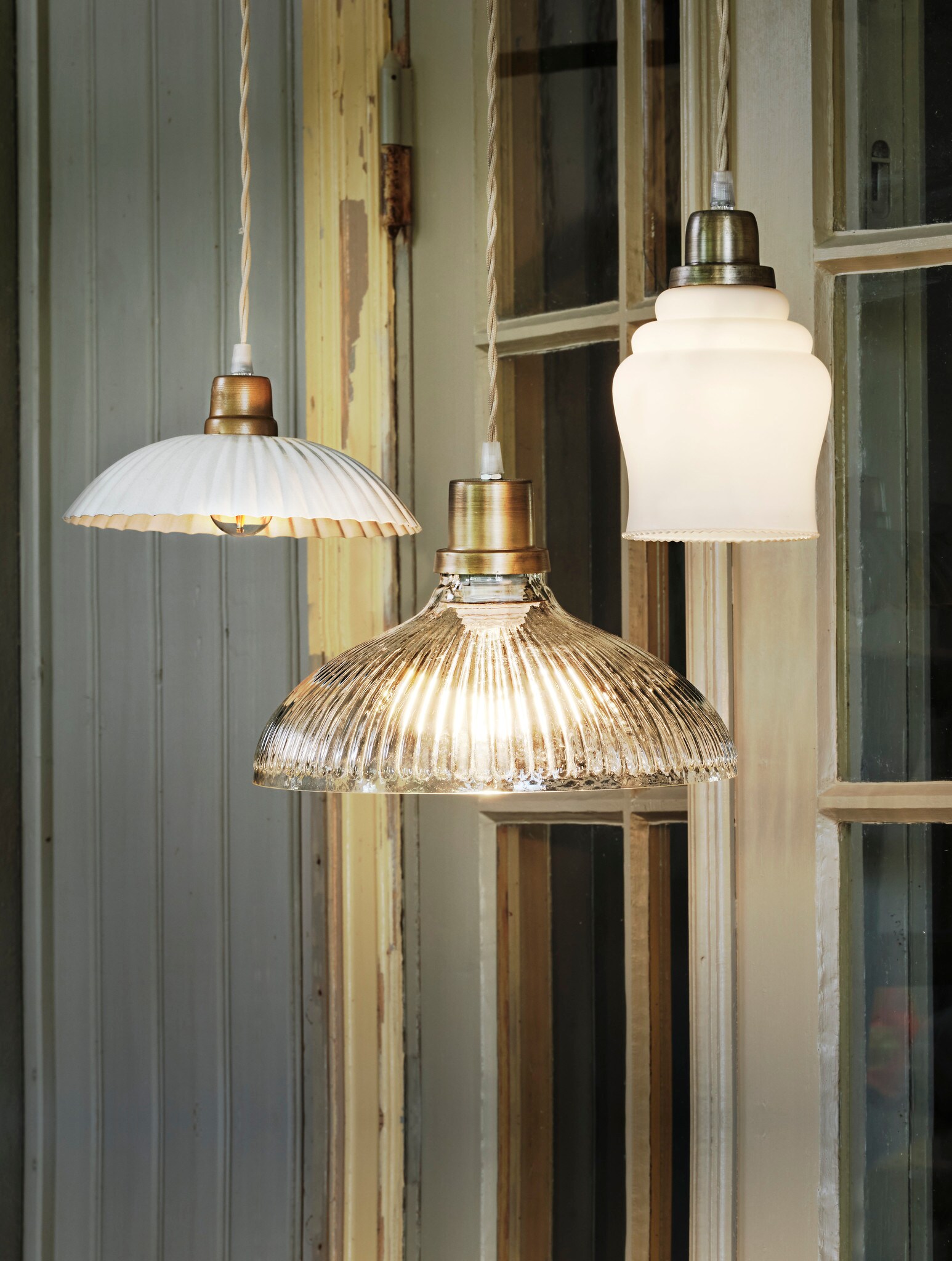Pendant Lamp Greta Stripe Large Glass/Brass