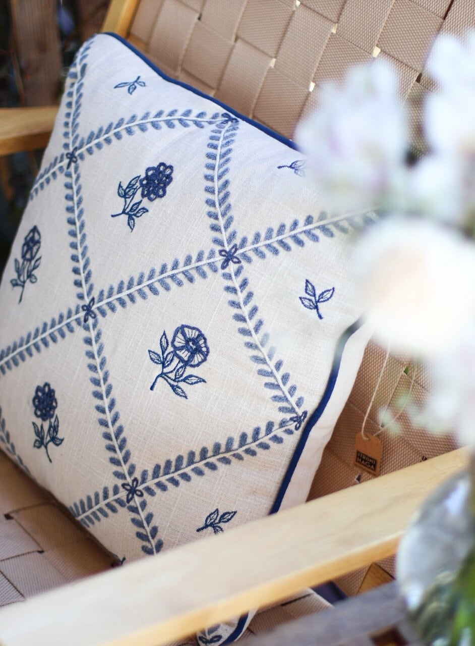 Cushion Cover Lovisa Embroidered Blue/White