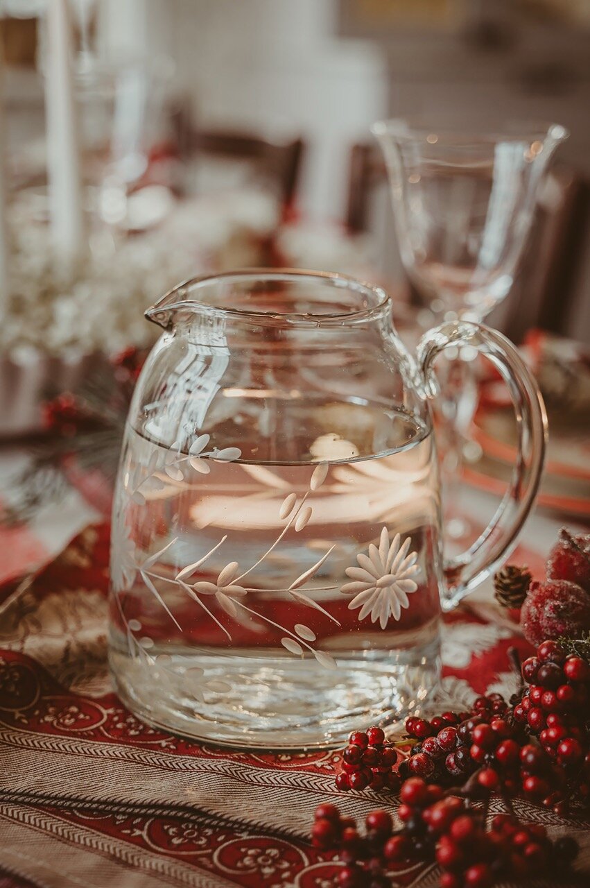 Glass Jug Etched Floral