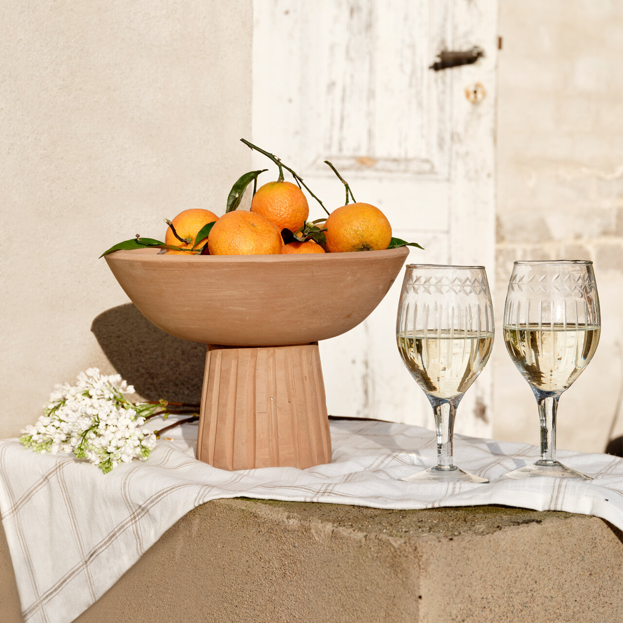 Wine Glass Etched Stripe Flower Edge