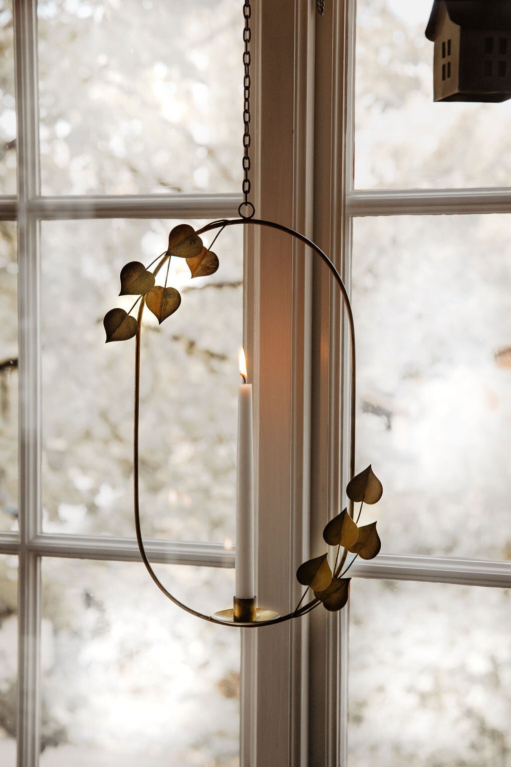 Hanging Candle Holder Leaf Antique Brass
